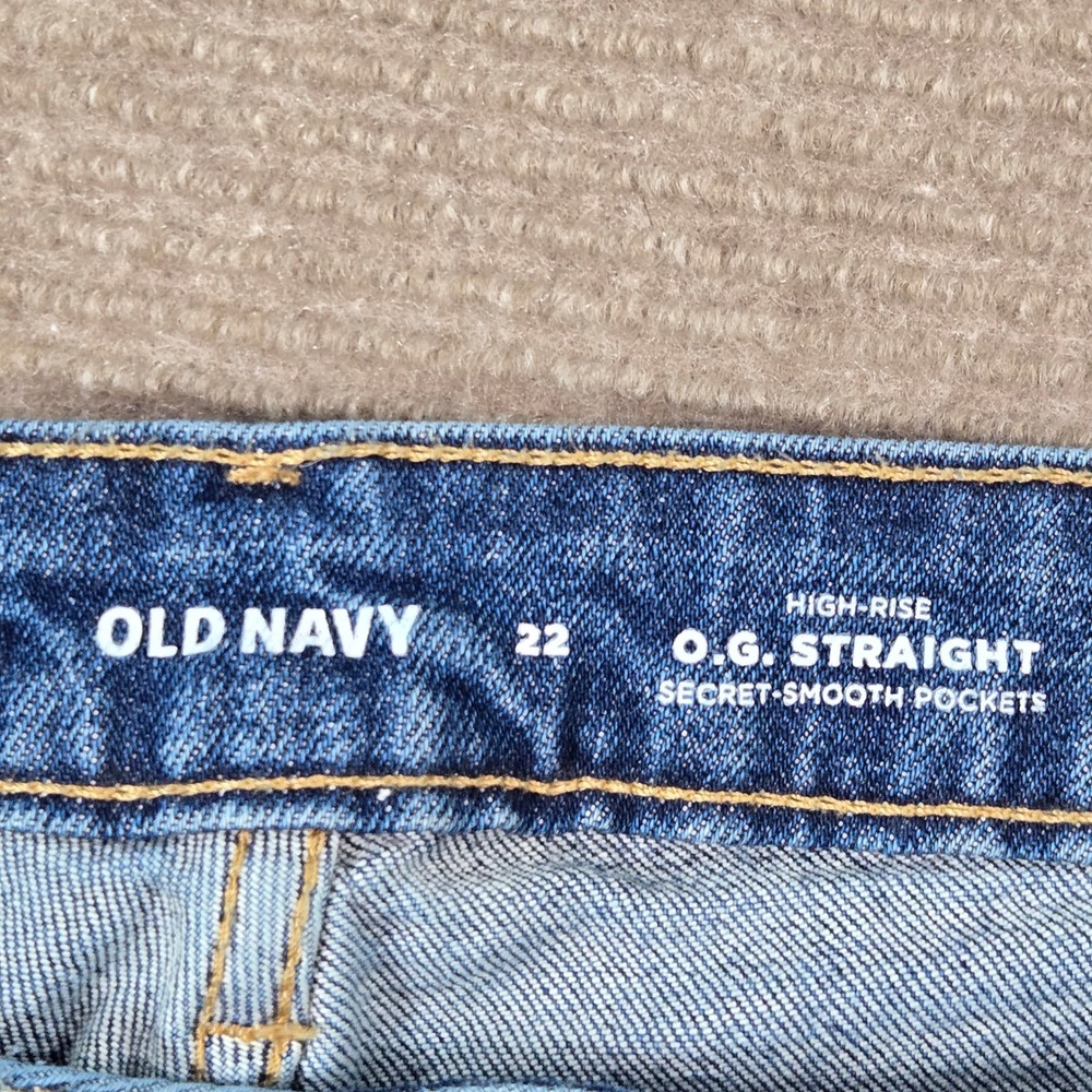 Old Navy Womens 22 Blue Distressed O.G. Straight High Rise Raw Hem Jeans - Picture 9 of 11
